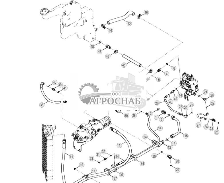 Трубопроводы главной гидросистемы (ручное управление, без байпасной линии) (односкоростное) - ST1586 180.jpg